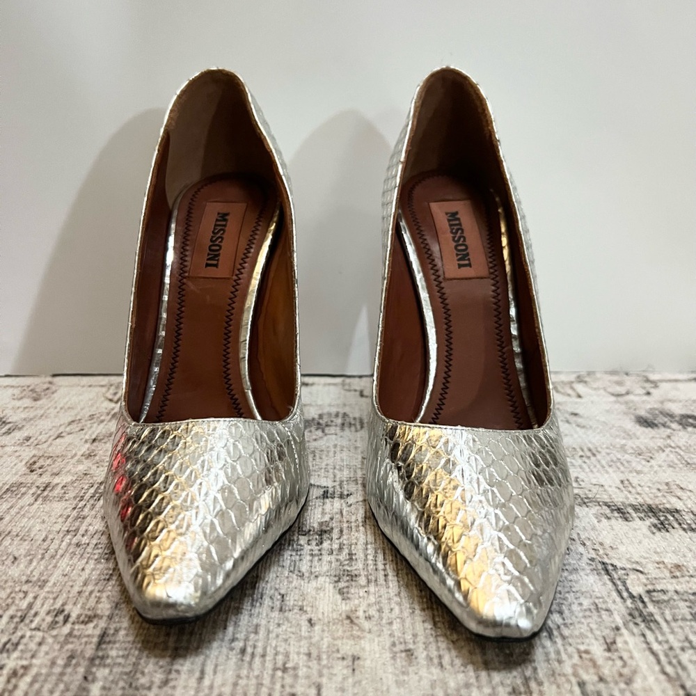 Missoni Silver Metallic Heels with Textured Pattern